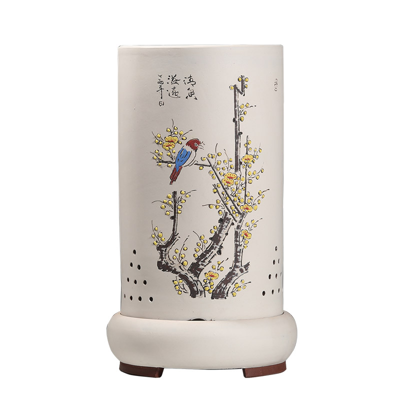 紫砂兰花盆高档精品大花盆圆形带底座彩绘古典地面高筒家用高花盆