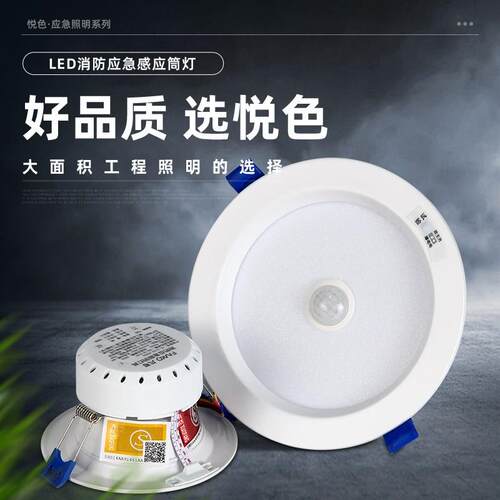 消防应急筒灯led嵌入式应急灯人体感应3456寸停电照明一体化射灯
