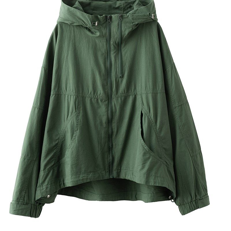早秋复古全棉连帽风衣外套女时尚抽绳摆宽松夹克休闲上衣外搭开衫,女装/女士精品,短外套,淘宝优惠券,粉丝福利购,淘宝优惠卷