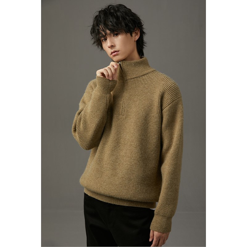 w2x冬季重磅半高领拉链羊毛衫男基础百搭宽松毛衣2023新款针织衫