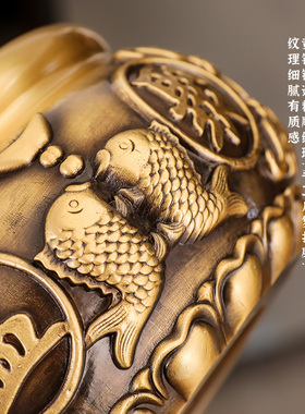 纯铜聚宝盆摆件招聚财存钱罐店铺前台家居客厅黄铜米缸工艺品礼品