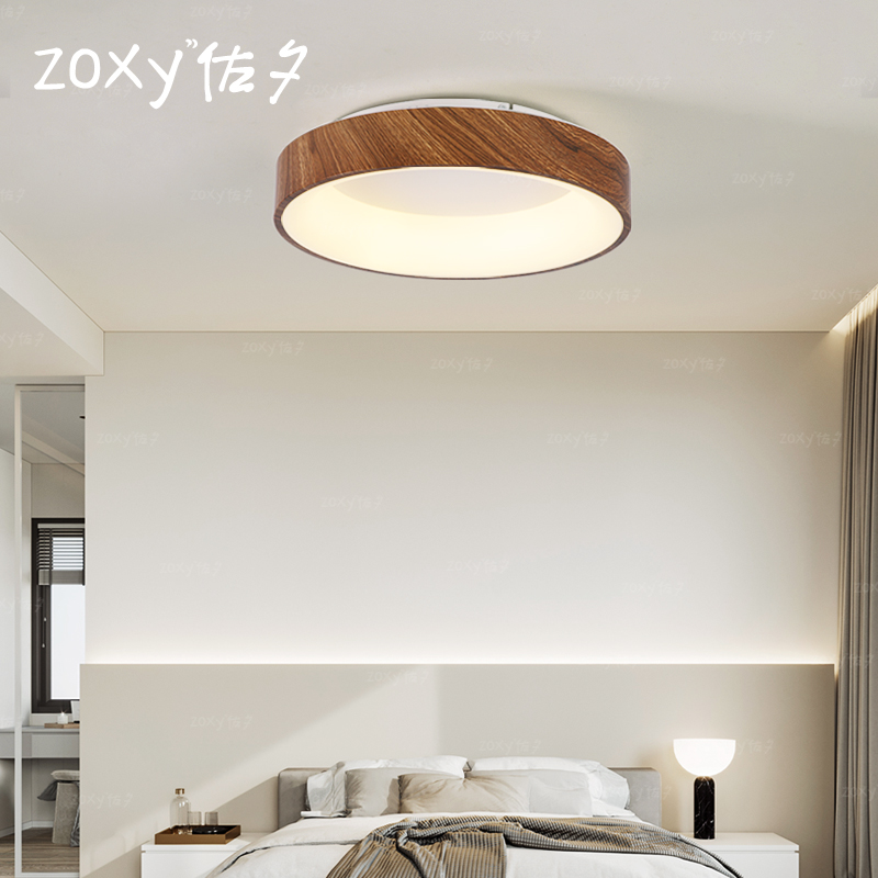 zoxy佐夕 复古木纹吸顶灯日式vintage房间中古圆形主卧led卧室灯