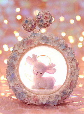 少女心房间创意粉色小鹿绣球星星灯儿童卧室小夜灯摆件送女生日礼