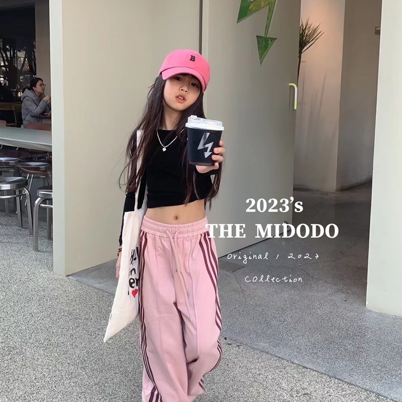 韩国童装2023春季女童新款设计感T恤长袖甜酷女孩宽松休闲长裤子