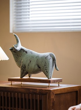 景德镇生肖陶瓷牛摆件牛转乾坤高端艺术雕塑礼品办公室玄关柜书房