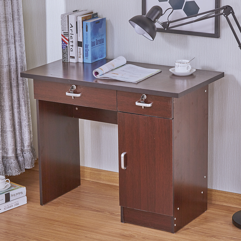 台式小电脑桌办公桌带锁带抽屉单人90cm书桌1米2办工桌家用写字台