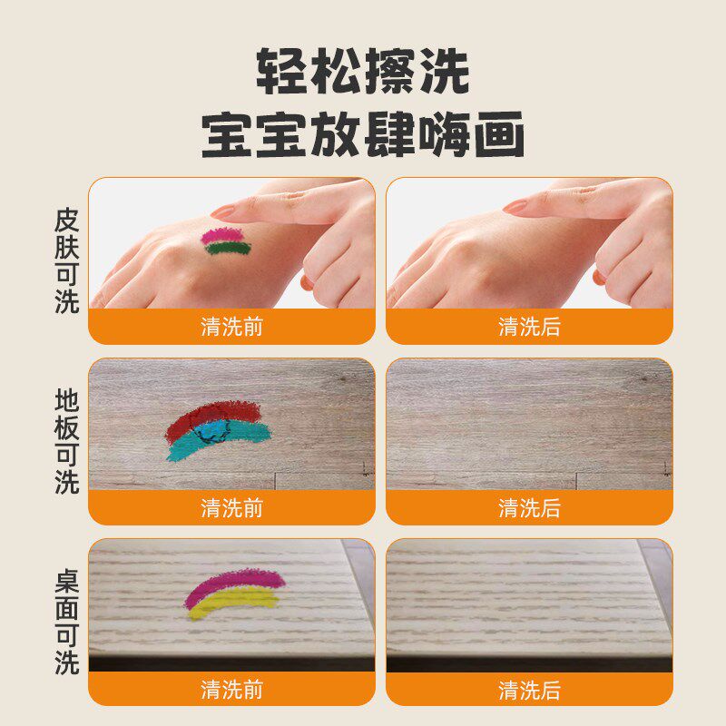 艾蒙岛儿童丝滑蜡笔水洗脏手安全无毒旋转涂色画笔幼儿园宝宝