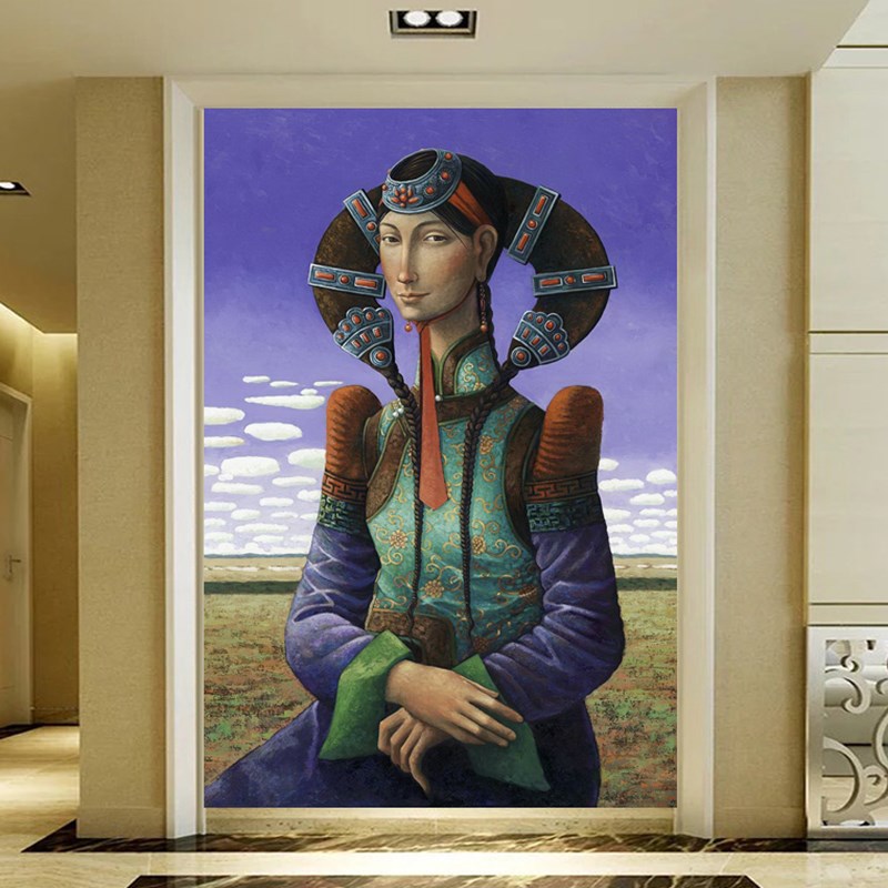 蒙古 壁画蒙特色装饰画民族风情壁纸蒙餐画酒吧客厅草原墙布