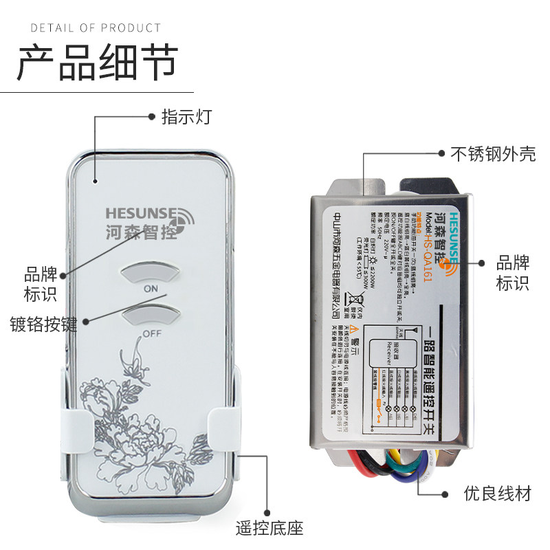 四路遥控关家用免布线智能灯控数码分段单接收模块