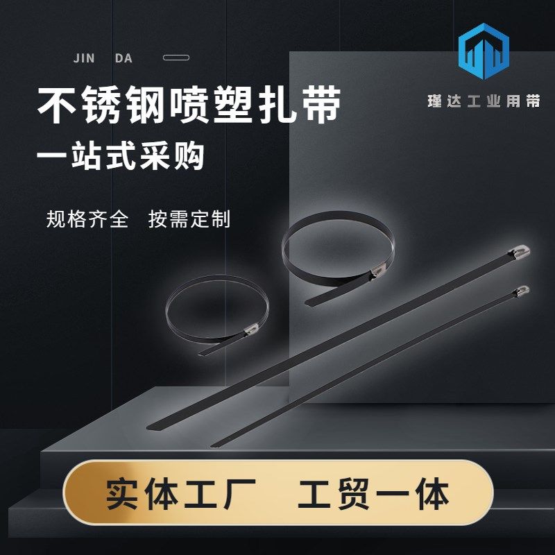 黑色喷塑工业使用长款金属电线自锁式扎带卡扣捆绑固定
