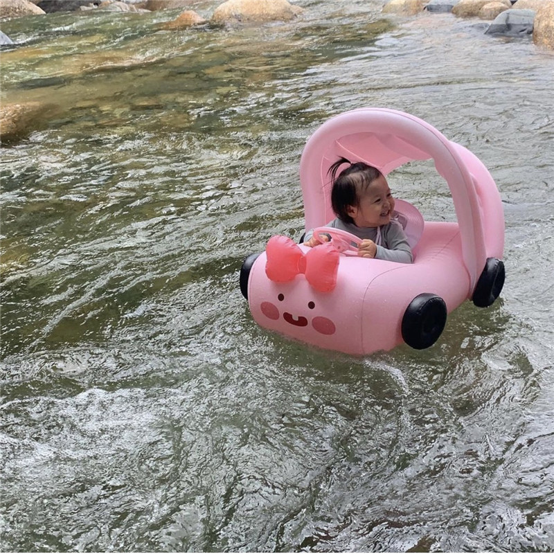 韩国小汽车带蓬遮阳座圈婴幼儿防侧翻坐圈宝宝泳圈加厚岁