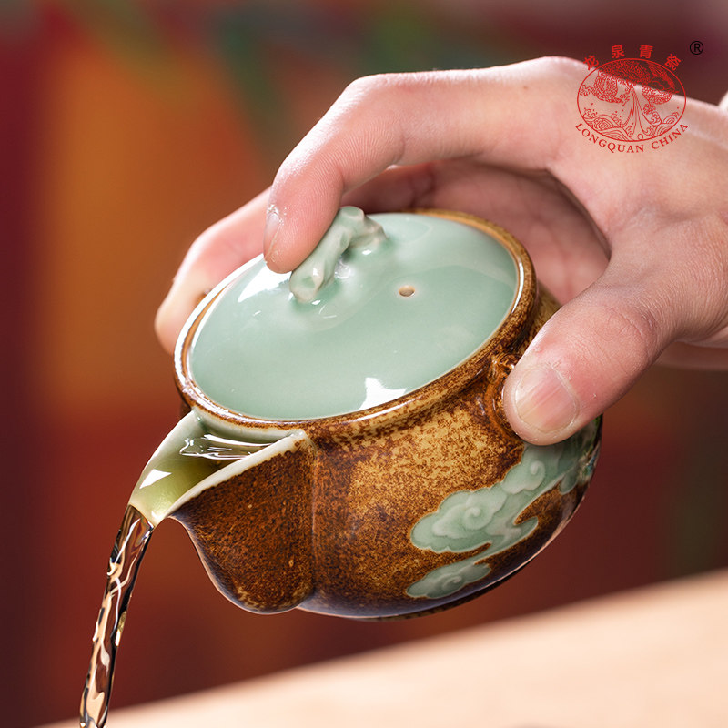 龙泉青瓷手抓壶大号容量防烫盖碗茶杯单茶碗泡茶器功夫茶具