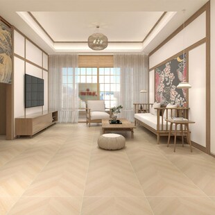 奶油风鱼骨木纹砖客厅卧室砖天鹅绒柔光仿实木瓷砖