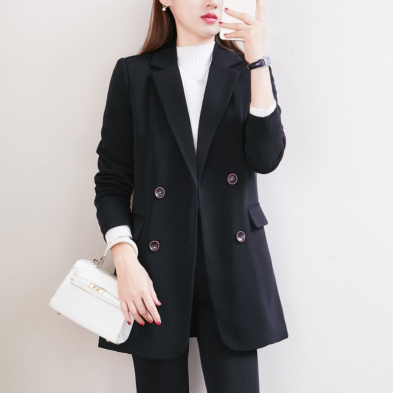 胖mm大码加厚女西装秋冬中长款加棉外套200斤宽松职业装休闲西服