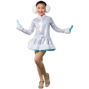 冬天儿童演出服舞蹈服长袖亮片蓬蓬裙公主裙耶诞雪花演出服芮其儿