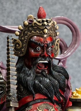 黄铜金钱赵公明铜像手工彩绘骑虎武财神像大中小号家居工艺品摆饰