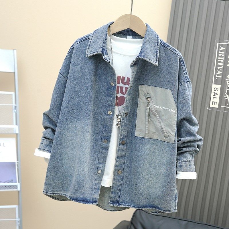 儿童个性拉链口袋牛仔衬衫男童春装开衫薄外套翻领衬衣潮童装夹克,童装/婴儿装/亲子装,儿童牛仔衬衫,淘宝优惠券,粉丝福利购,淘宝优惠卷