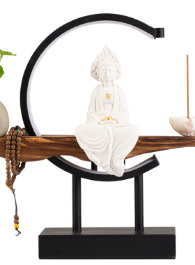 禅意如来观音佛像摆件创意陶瓷新中式带灯光工艺品客厅玄关装饰品