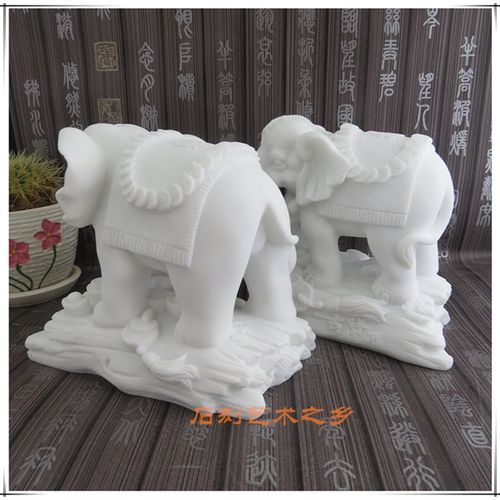 石雕石刻大象一对仿汉白玉小摆件礼品工艺品新款中式装饰包邮新款