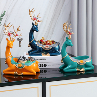 福鹿玄关放钥匙收纳盒北欧轻奢进门口鞋柜客厅入户家居装饰品摆件