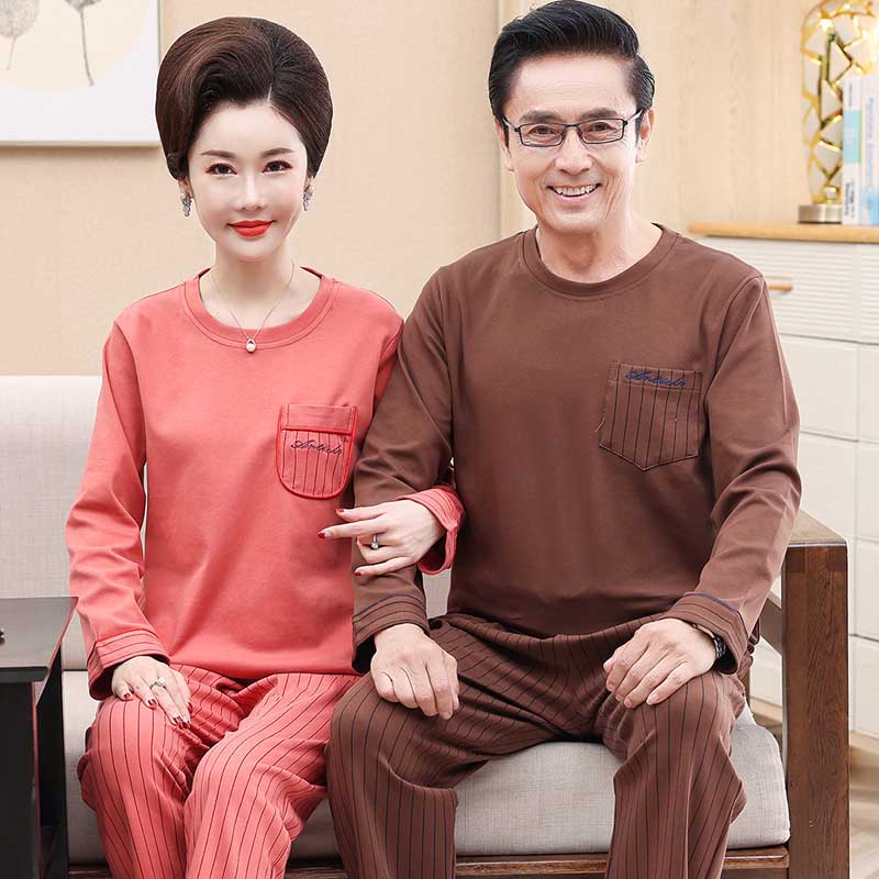 爸爸妈妈睡衣春秋季薄款套头纯棉长袖男女秋冬全棉父母情侣家居服