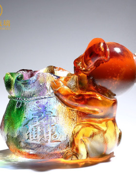 高档琉璃猪笔筒中式办公室桌面摆件老板生日送领导办公室礼物定制