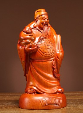 花梨实木雕刻福禄寿喜财摆件家居客厅公司装饰工艺礼品摆饰生日贺