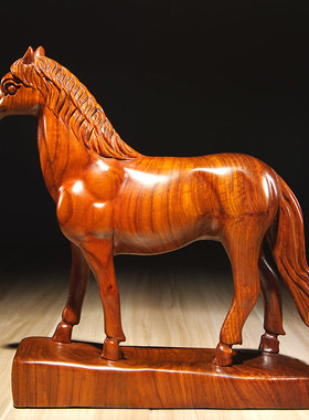 花梨木雕刻马摆件工艺品实木质马到成功家居装饰品办公室摆设摆设
