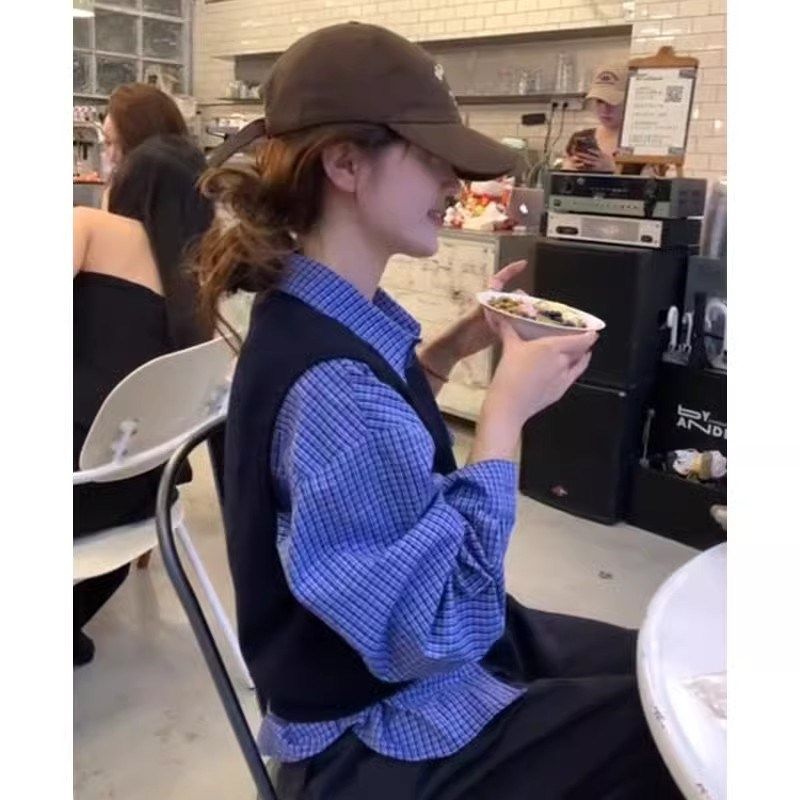 开春ootd穿搭一整套2025早春季女装学院风叠穿针织马甲衬衫两件套