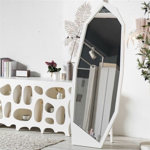 美式乡村全实木穿衣镜女生卧室落地镜置地试衣镜贴墙立体白色镜子