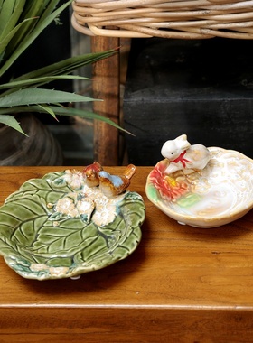 美式乡村风格陶瓷收纳钥匙首饰盘小鸟小动物桌面玄关茶几装饰摆件