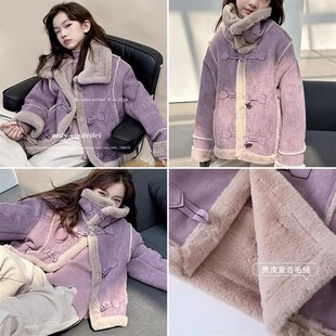 女童外套加绒加厚冬季2024新款儿童麂皮绒面料内里柔软毛绒上衣潮