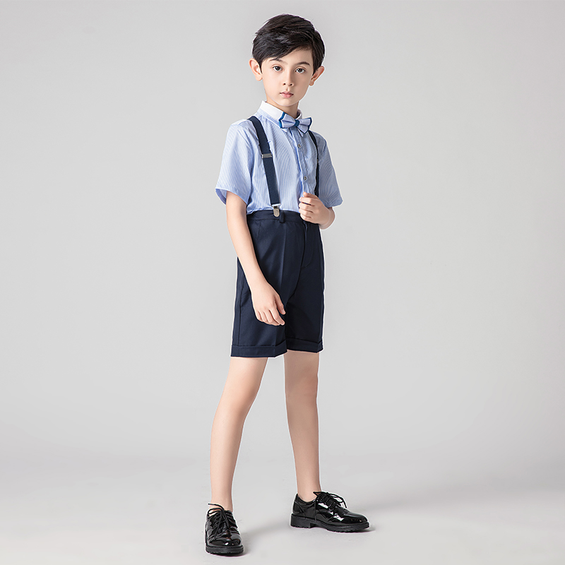 儿童礼服小花童主持人男童钢琴演出服装短袖背带裤合唱表演套装夏