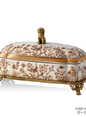 茱莉安法式奢华陶瓷镶纯铜桌面摆件欧式复古艺术描金装饰盖坛饰品