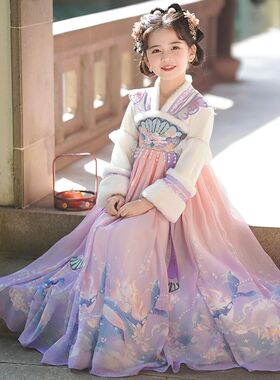 汉服女童秋冬季2026新款古风公主连身裙加绒儿童国风唐装女孩裙子