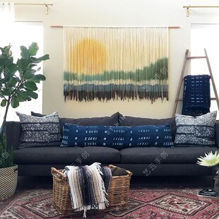 旭日东升】北欧风手工编织染色挂毯客厅卧室床头墙壁装饰山水画
