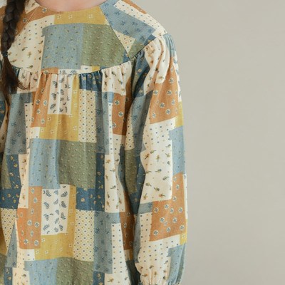 utouto大耳象女童方块碎花长袖连衣裙2024春季新款儿童个性裙子