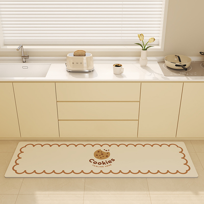 奶油风厨房专用地垫防脏防油防污垫子l型防滑垫防水可擦免洗脚垫