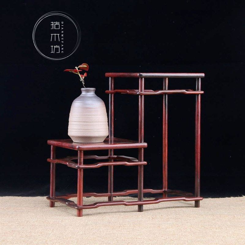 红酸枝高低明式博古架 木雕工艺品展示架多宝格花盆景花架底座
