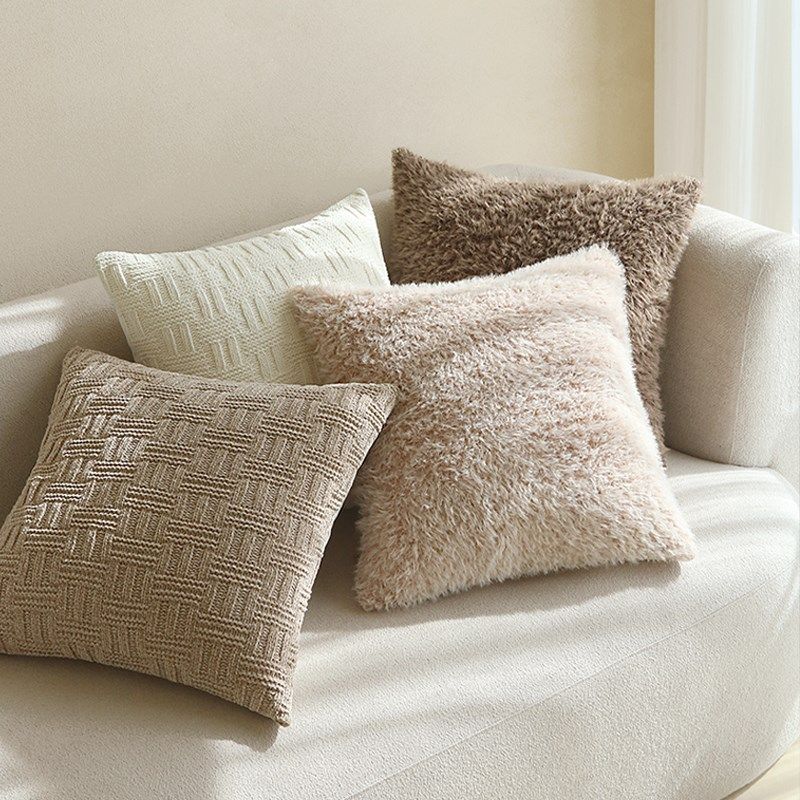 MILA米拉侘寂风米咖色系毛绒抱枕家用客厅沙发卧室靠枕靠垫套