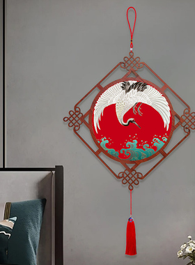 入户门吉祥挂件荷花仙鹤新中式客厅装饰画中国结挂饰玄关饭厅挂画
