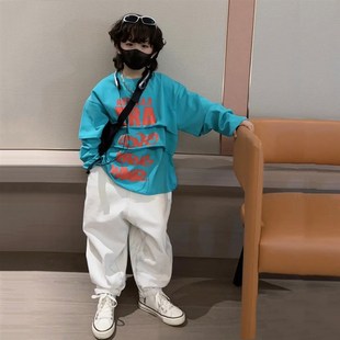 男女童潮酷3叠拼接套头卫衣嘻哈街舞演出服宽松上衣假两件长袖T恤