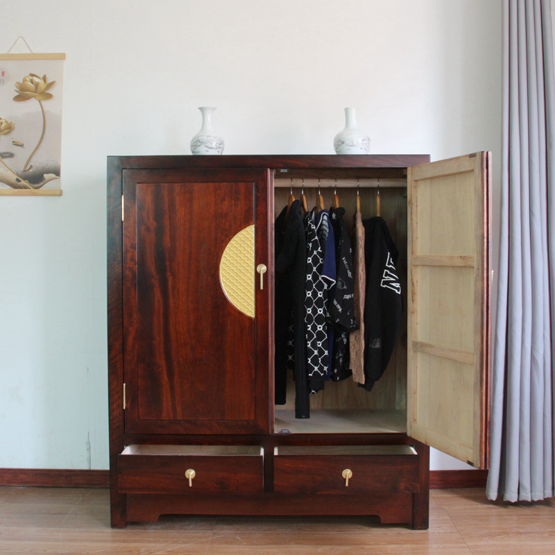 香樟实木小户型1.20cm米宽衣柜子两门收纳储物矮橱儿童卧室带抽屉