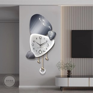 时来运转挂钟轻奢客厅背景墙装饰画高级感静音钟表立体创意格栅灯