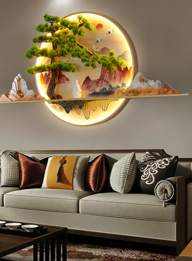 新中式楼梯间过道圆形壁画灯酒店入户玄关床头沙发背景山水墙壁灯