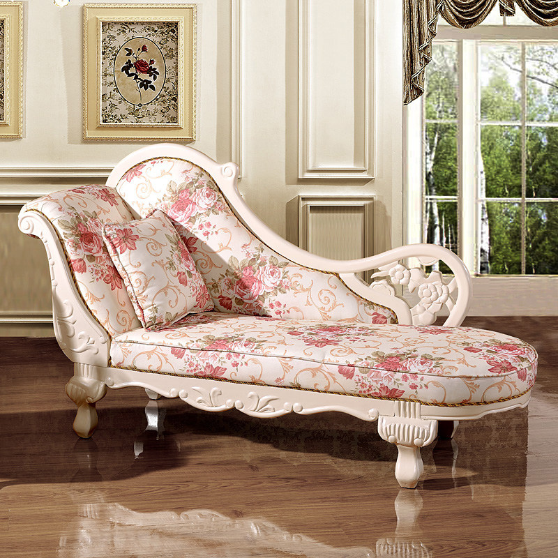 欧式布艺贵妃位沙发田园实木雕花客厅贵妃椅小户型房间美容院沙发