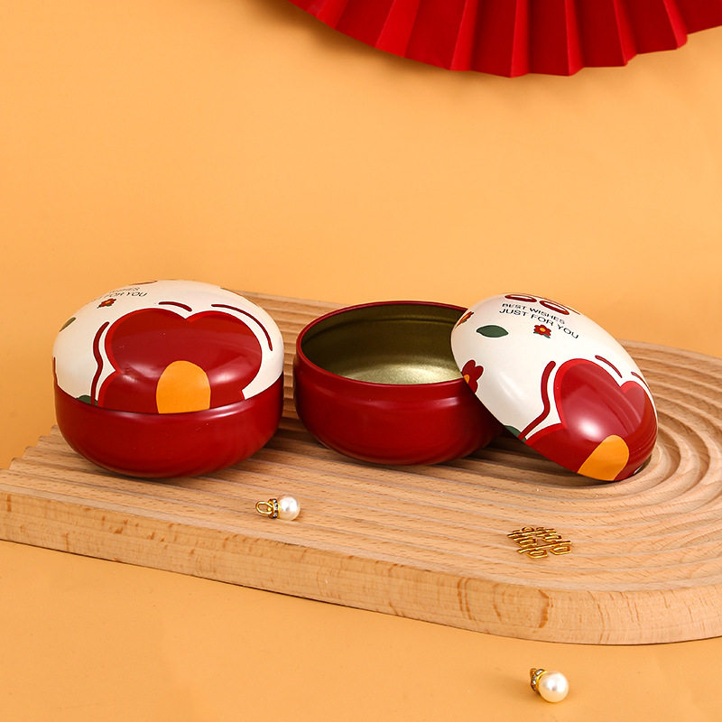 免摺叠花朵结婚礼糖果礼盒订婚扁圆形铁盒子高级感喜糖盒包装空盒