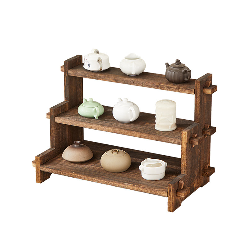 小博古架茶道实木多层式茶杯架茶棚架茶具架置物架茶架茶壶收纳架