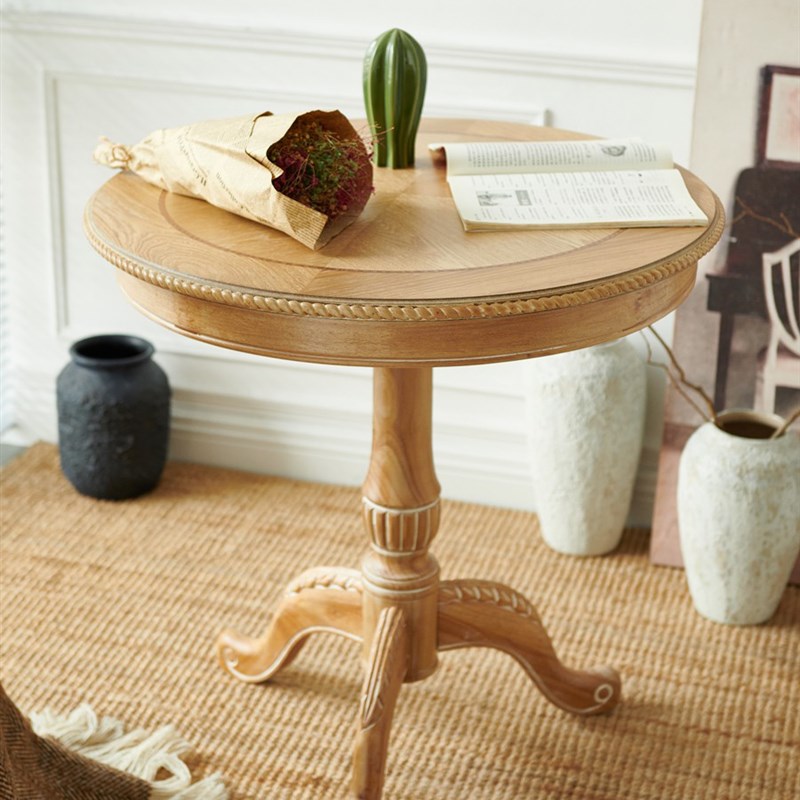 美式乡村实木阳台小圆桌复古茶几做旧拍摄结婚照小茶桌沙发边角几