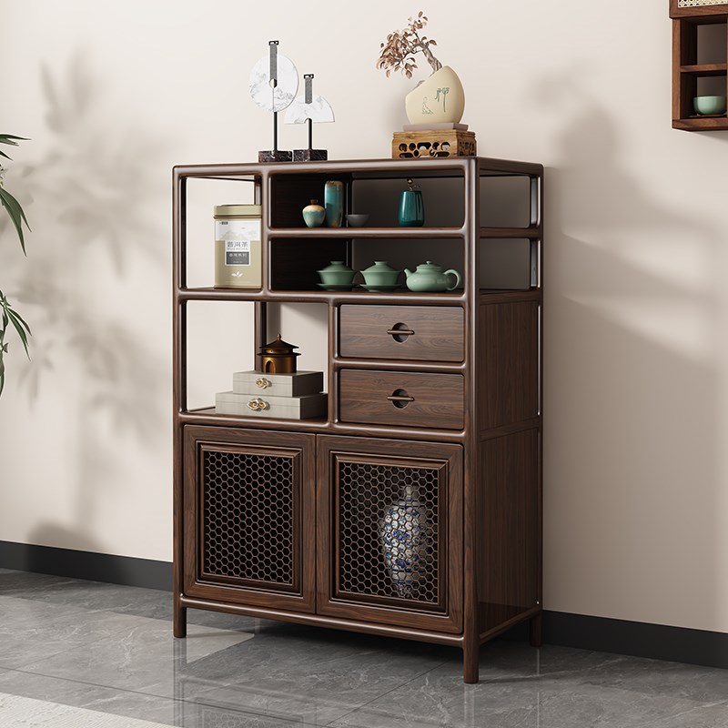 新中式博古架实木展示柜多宝阁置物架收纳柜矮柜茶室边柜茶叶茶柜